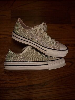 Converse Custom Women's Silver Rhinestone Studded low-Top Sneakers